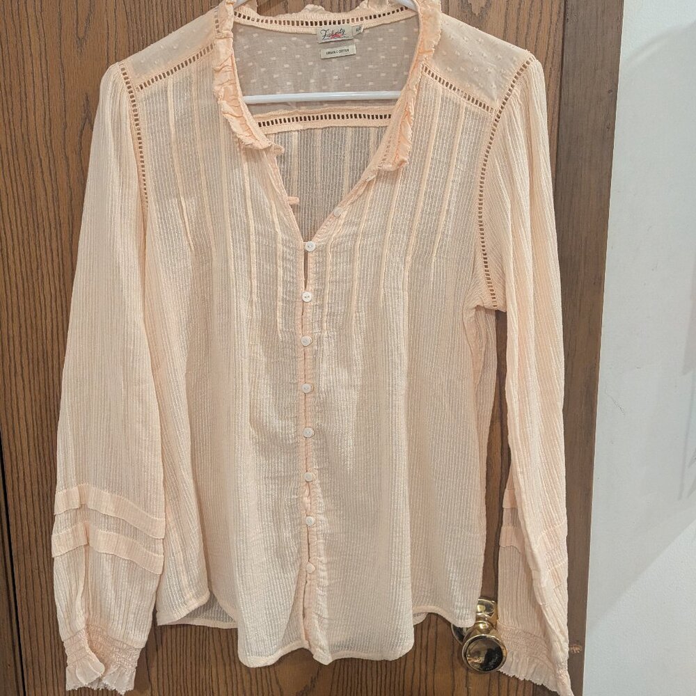 Faherty Light Peach Button-Down Blouse - image 1